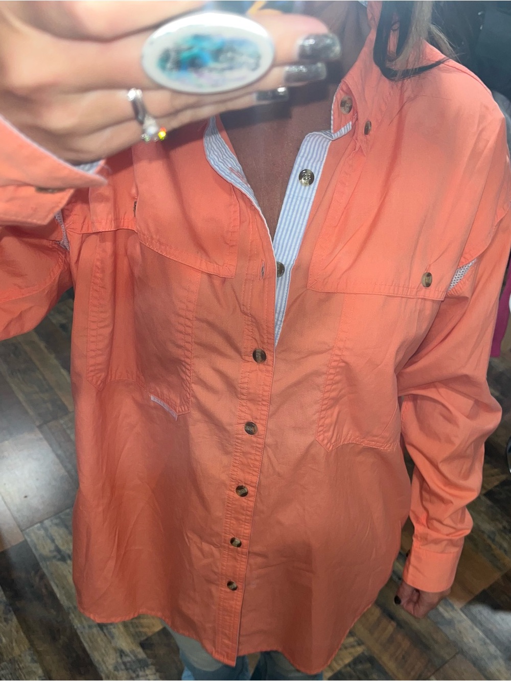 Drake Coral Shirt with Light Blue Trim